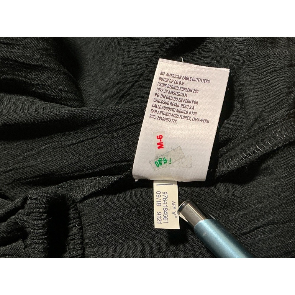 American Eagle Peasant Blouse Medium Black Embroidered Bohemian‎ Peplum Gauze - Picture 11 of 11